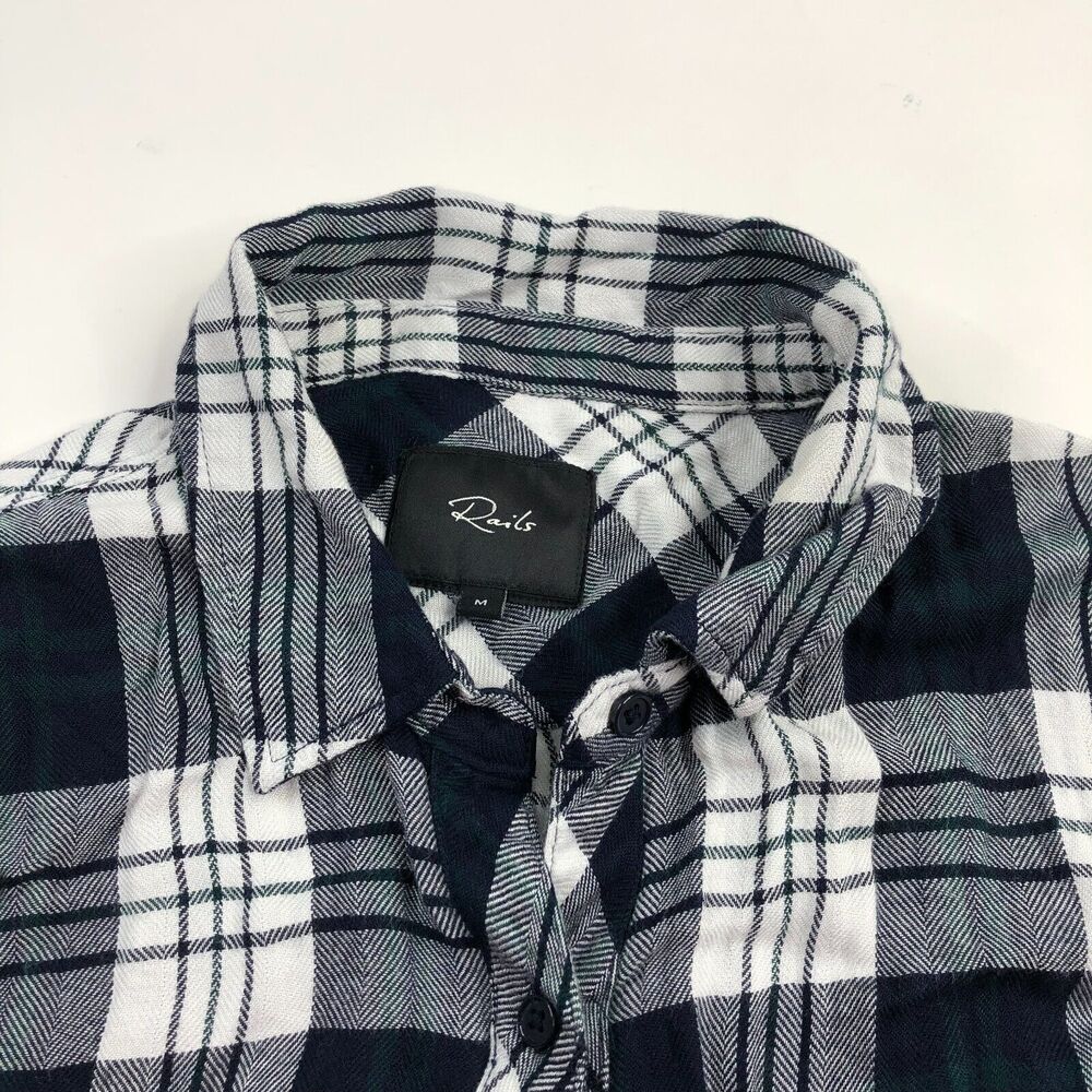Rails Women's Check Plaid Button Up Collared Shirt Black Size Medium Rayon EUC